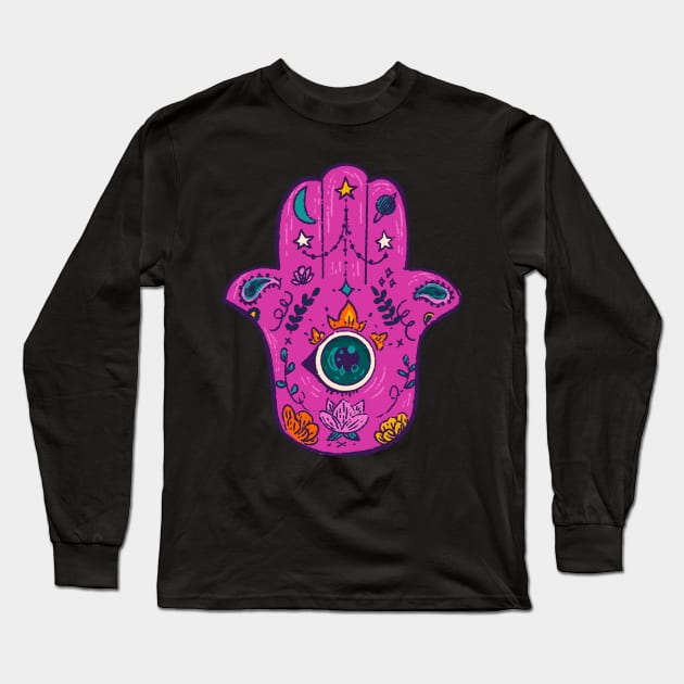 Pink Hamsa Long Sleeve T-Shirt by Fluffymafi